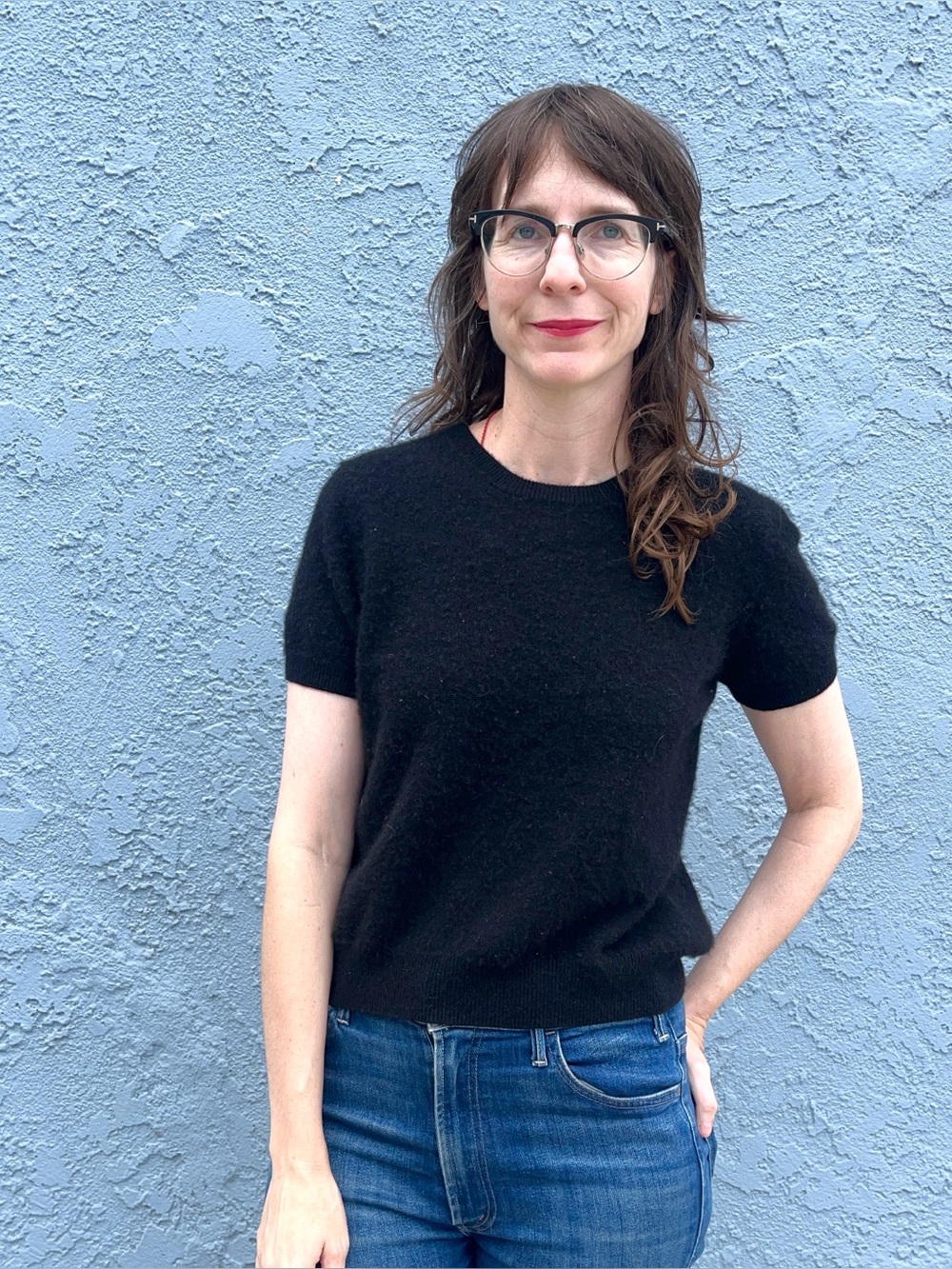 Short Sleeve Cashmere Sweater black Vintage